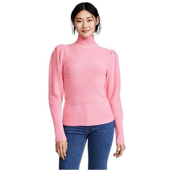 Frame Denim Wool and Cashmere Puff Sleeve Luxury Sweater in Spanish Pink - Picture 15 of 15